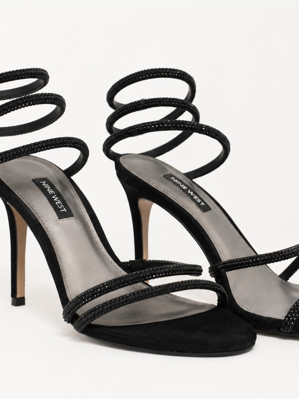 Nine West Black Spiral-Strap Stiletto Sandals with Beaded Straps